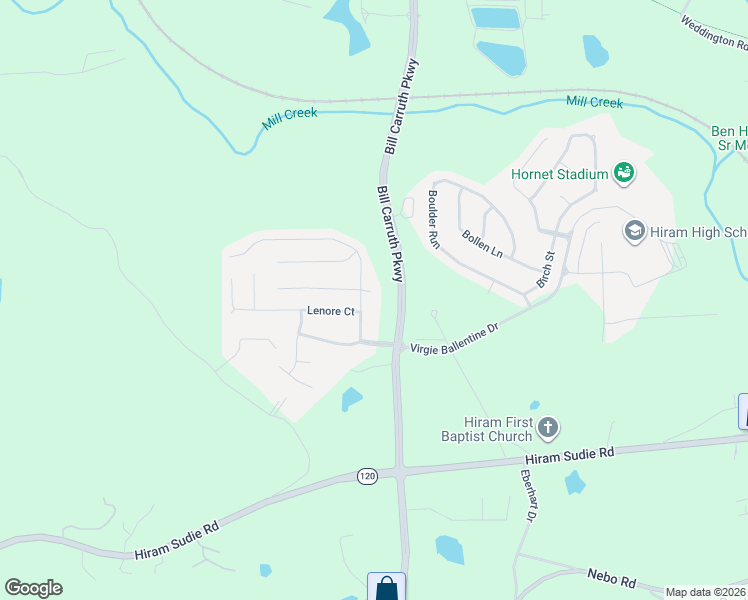 map of restaurants, bars, coffee shops, grocery stores, and more near 12 Majestic Ct in Hiram