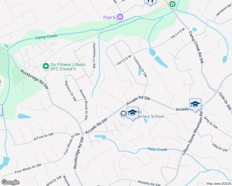 map of restaurants, bars, coffee shops, grocery stores, and more near 5120 Hunters Hill Cove Southwest in Lilburn