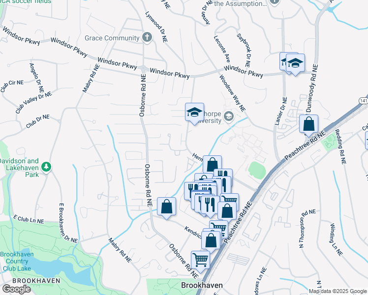 map of restaurants, bars, coffee shops, grocery stores, and more near 2934 Crosswycke Forest Drive in Atlanta