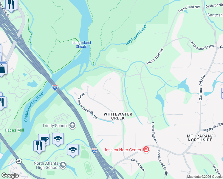 map of restaurants, bars, coffee shops, grocery stores, and more near 4642 Sentinel View Northwest in Atlanta