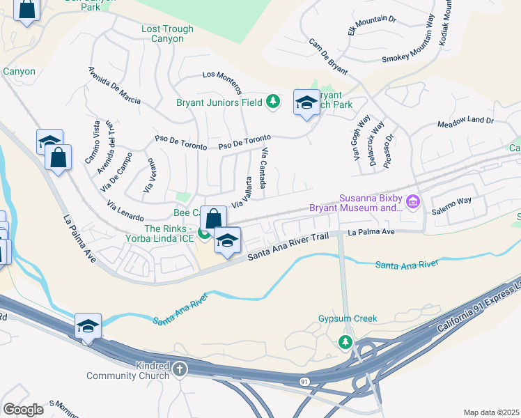 map of restaurants, bars, coffee shops, grocery stores, and more near 24855 Corbit Place in Yorba Linda