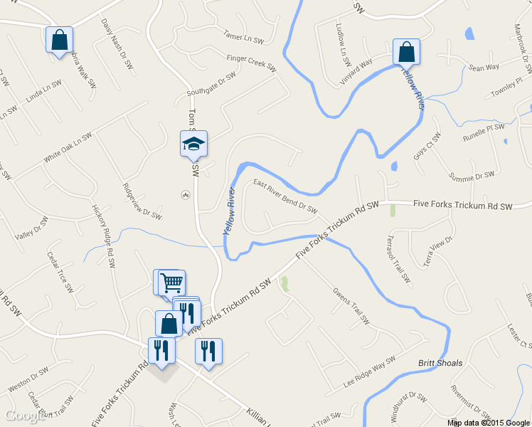 map of restaurants, bars, coffee shops, grocery stores, and more near 884 East Riverbend Court in Lilburn