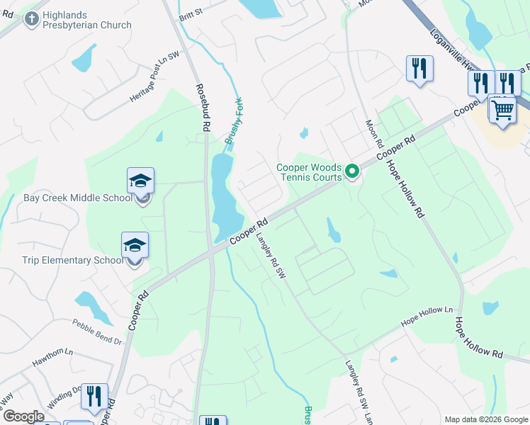 map of restaurants, bars, coffee shops, grocery stores, and more near 680 Warm Springs Court in Loganville
