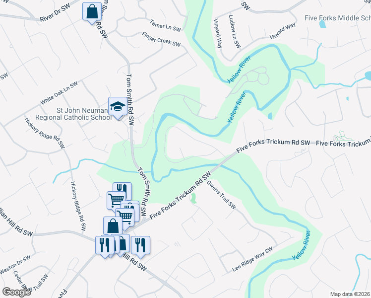 map of restaurants, bars, coffee shops, grocery stores, and more near 884 East Riverbend Court in Lilburn