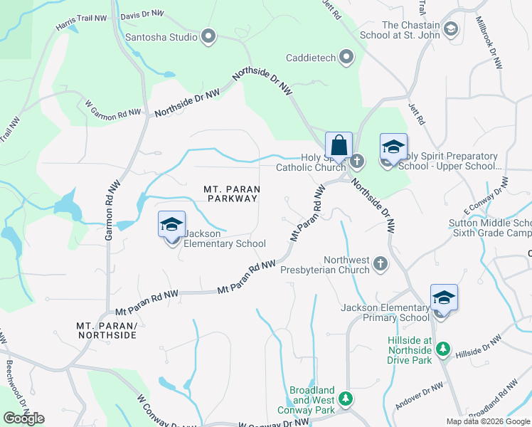 map of restaurants, bars, coffee shops, grocery stores, and more near 4375 Mount Paran Parkway Northwest in Atlanta