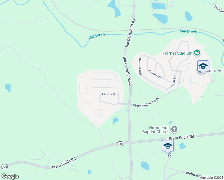 map of restaurants, bars, coffee shops, grocery stores, and more near 51 Dynasty Lane in Hiram