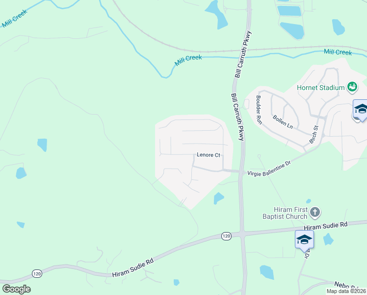 map of restaurants, bars, coffee shops, grocery stores, and more near 197 Dynasty Lane in Hiram