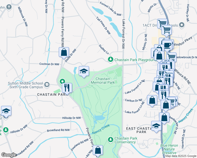map of restaurants, bars, coffee shops, grocery stores, and more near 140 West Wieuca Road Northwest in Atlanta