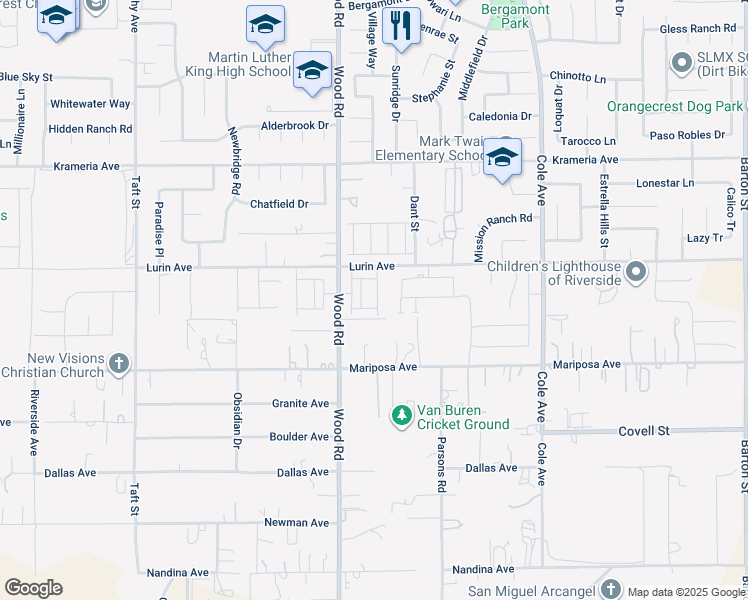map of restaurants, bars, coffee shops, grocery stores, and more near 9659 Tuco Lane in Riverside