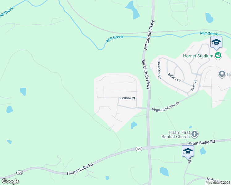 map of restaurants, bars, coffee shops, grocery stores, and more near 177 Dynasty Lane in Hiram