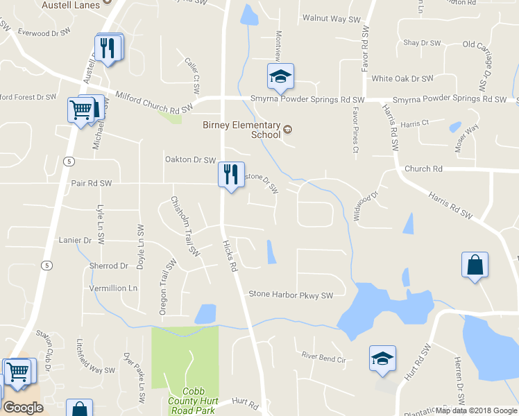 map of restaurants, bars, coffee shops, grocery stores, and more near 827 Grindstone Court in Marietta