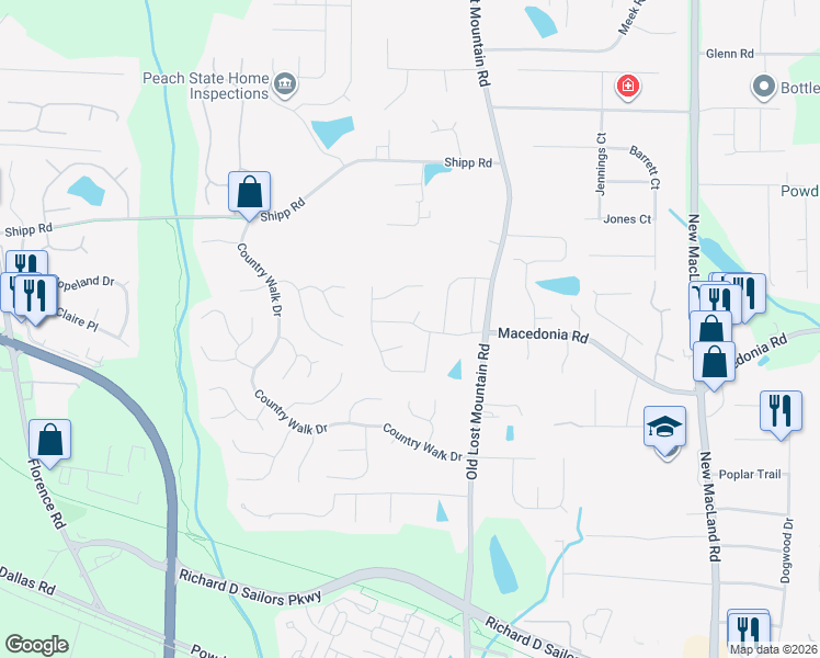 map of restaurants, bars, coffee shops, grocery stores, and more near 4519 Legend Hollow Lane in Powder Springs