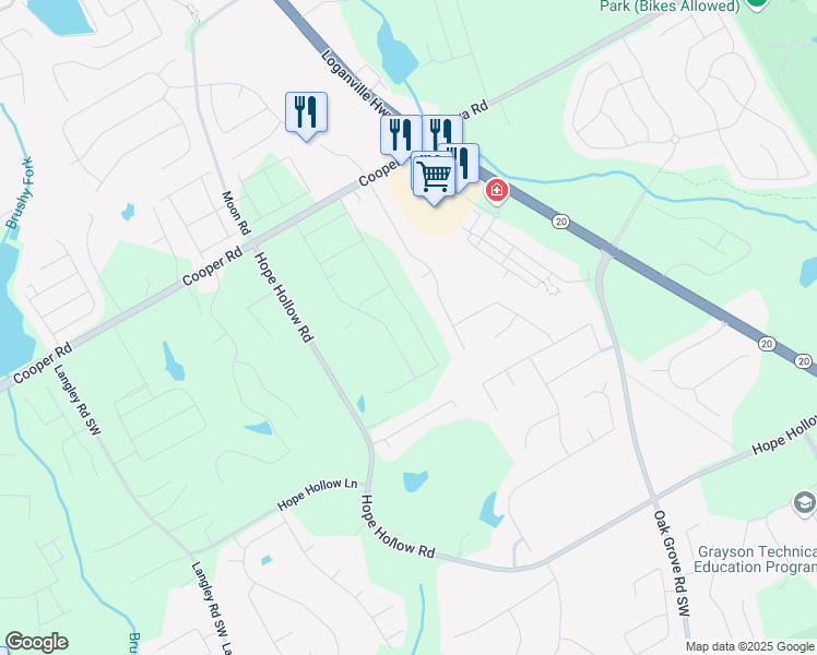 map of restaurants, bars, coffee shops, grocery stores, and more near 3031 Westgate Park Drive in Loganville