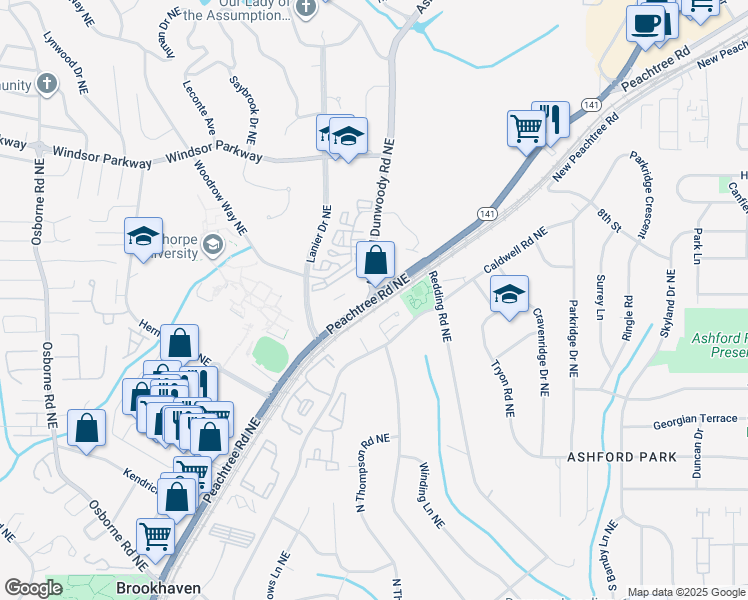 map of restaurants, bars, coffee shops, grocery stores, and more near 2980 Ashford Dunwoody Road Northeast in Atlanta