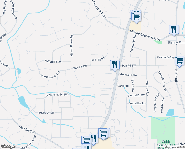 map of restaurants, bars, coffee shops, grocery stores, and more near 3254 Hidden Valley Pointe Southwest in Marietta