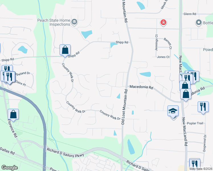 map of restaurants, bars, coffee shops, grocery stores, and more near 4519 Legend Hollow Lane in Powder Springs