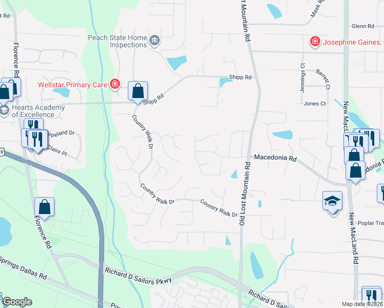map of restaurants, bars, coffee shops, grocery stores, and more near 4762 Quail Hunt Court in Powder Springs