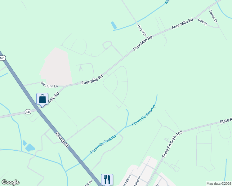 map of restaurants, bars, coffee shops, grocery stores, and more near 380 4 Mile Road in Conway