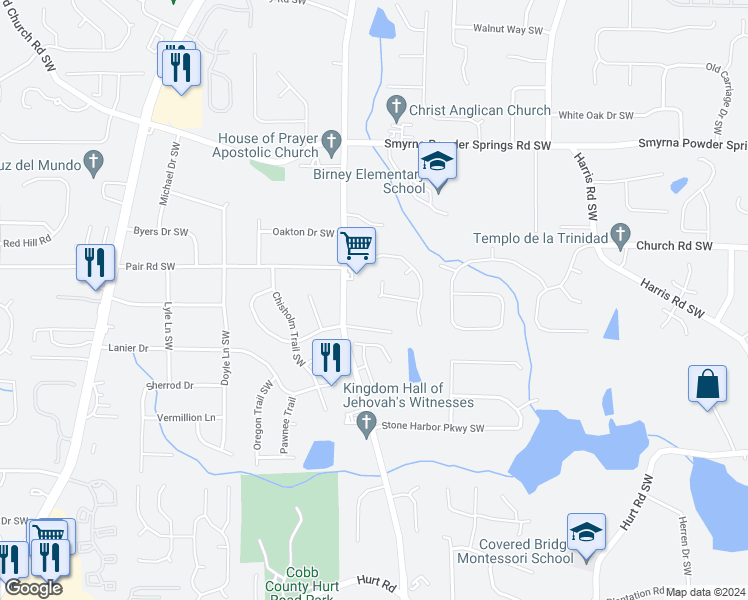 map of restaurants, bars, coffee shops, grocery stores, and more near 811 Grindstone Place Southwest in Marietta