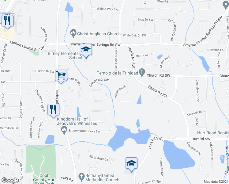 map of restaurants, bars, coffee shops, grocery stores, and more near 3248 Wildwood Drive in Marietta