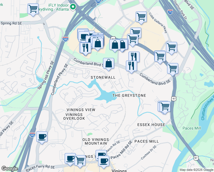 map of restaurants, bars, coffee shops, grocery stores, and more near 3724 Stonewall Circle in Atlanta