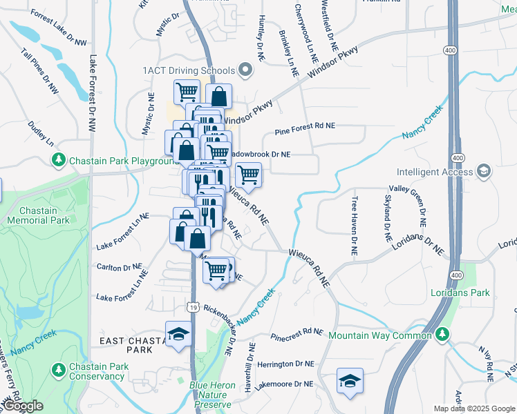 map of restaurants, bars, coffee shops, grocery stores, and more near 320 West Wieuca Road Northeast in Atlanta
