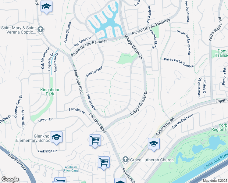map of restaurants, bars, coffee shops, grocery stores, and more near 20411 Vía Zaragoza in Yorba Linda