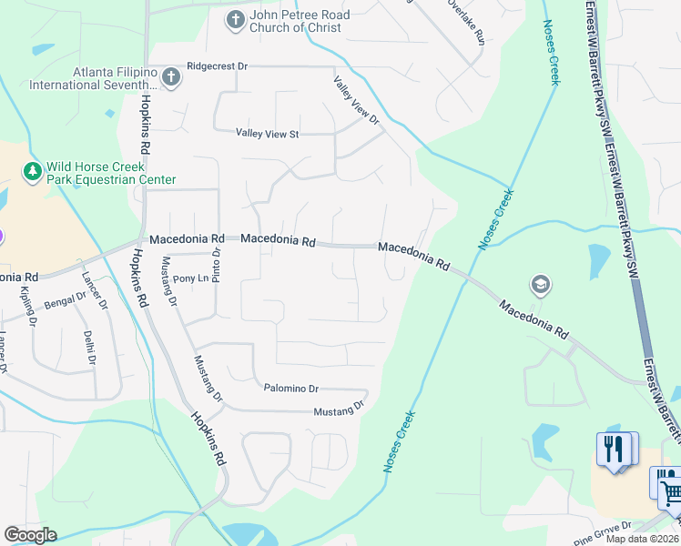 map of restaurants, bars, coffee shops, grocery stores, and more near 3330 Rose Garden Court in Powder Springs