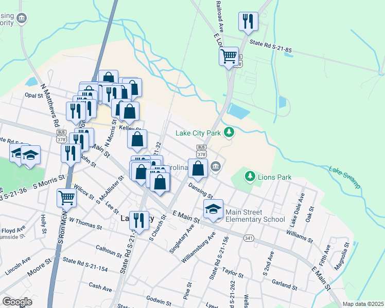 map of restaurants, bars, coffee shops, grocery stores, and more near 132 Valley Street in Lake City
