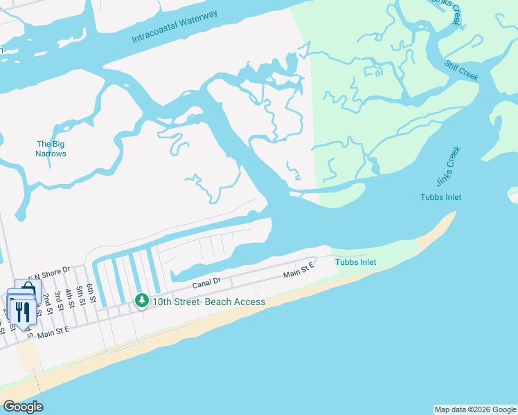 map of restaurants, bars, coffee shops, grocery stores, and more near 1526 North Shore Drive in Sunset Beach