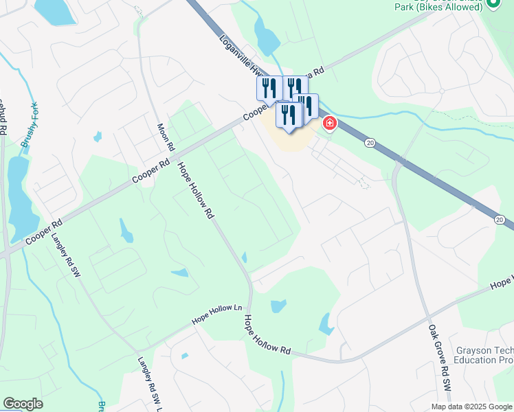 map of restaurants, bars, coffee shops, grocery stores, and more near 310 Meadow Gate Court in Loganville