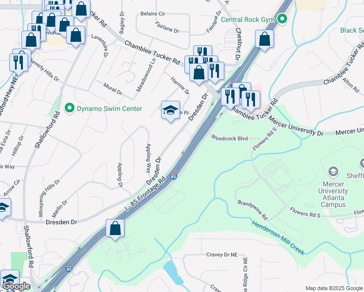 map of restaurants, bars, coffee shops, grocery stores, and more near 2833 Dresden Drive in Atlanta