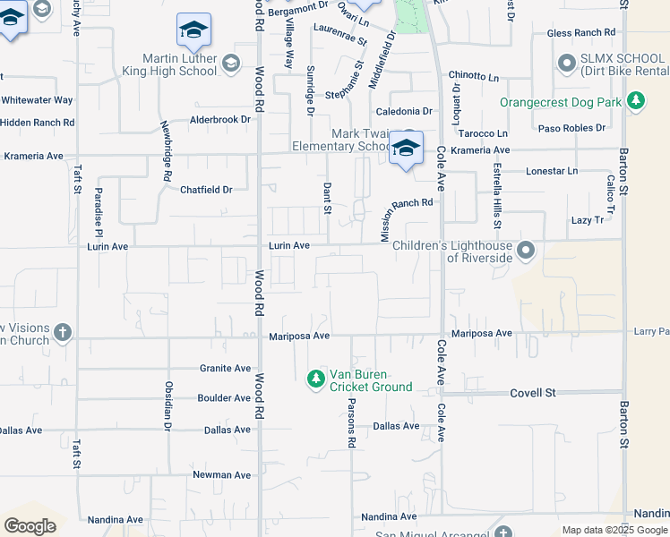 map of restaurants, bars, coffee shops, grocery stores, and more near 19236 Salamanca Street in Riverside