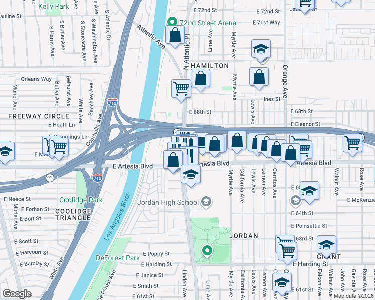 map of restaurants, bars, coffee shops, grocery stores, and more near in Long Beach
