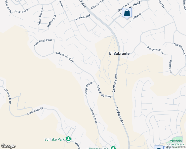 map of restaurants, bars, coffee shops, grocery stores, and more near 16810 Lake Knoll Parkway in Riverside