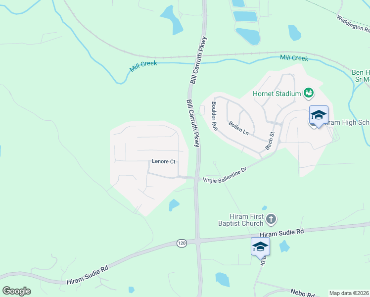 map of restaurants, bars, coffee shops, grocery stores, and more near 9 Majestic Court in Hiram