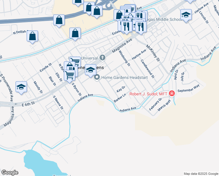 map of restaurants, bars, coffee shops, grocery stores, and more near 3608 Wagoner Lane in Corona