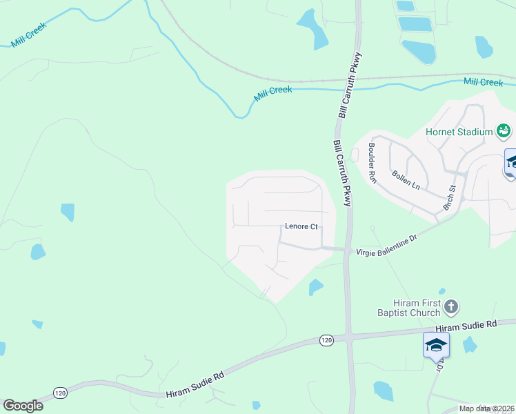map of restaurants, bars, coffee shops, grocery stores, and more near 202 Dynasty Lane in Hiram