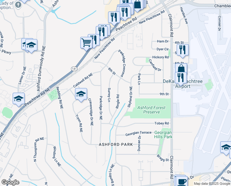 map of restaurants, bars, coffee shops, grocery stores, and more near 2982 Ringle Road in Atlanta