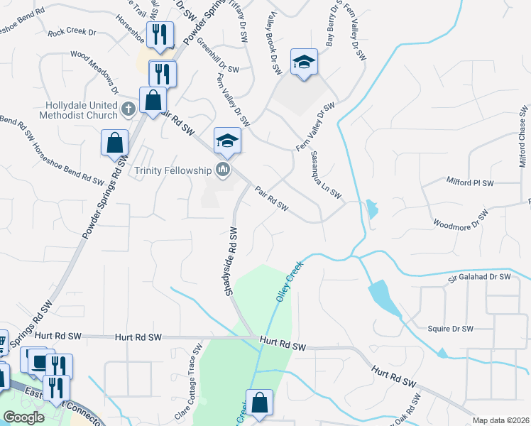 map of restaurants, bars, coffee shops, grocery stores, and more near 2035 Pair Road Southwest in Marietta