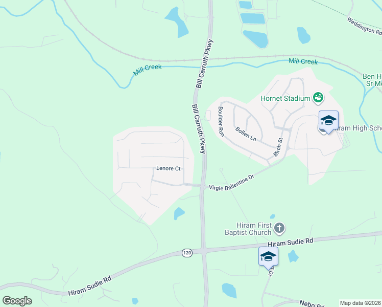 map of restaurants, bars, coffee shops, grocery stores, and more near 9 Majestic Court in Hiram