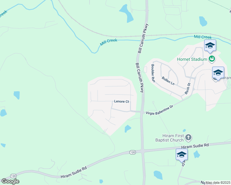 map of restaurants, bars, coffee shops, grocery stores, and more near 122 Dynasty Lane in Hiram