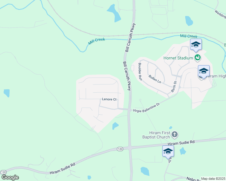 map of restaurants, bars, coffee shops, grocery stores, and more near 44 Dynasty Lane in Hiram