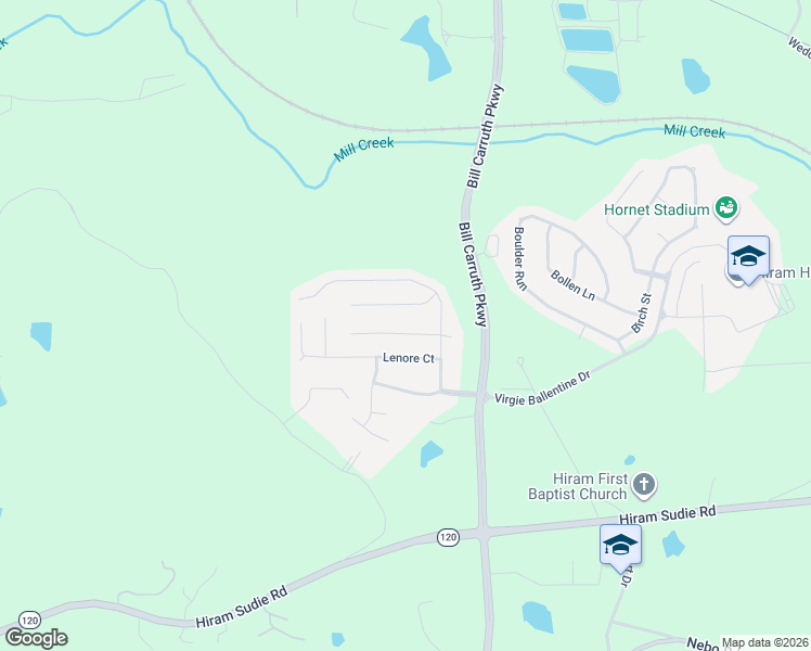 map of restaurants, bars, coffee shops, grocery stores, and more near 80 Dynasty Lane in Hiram