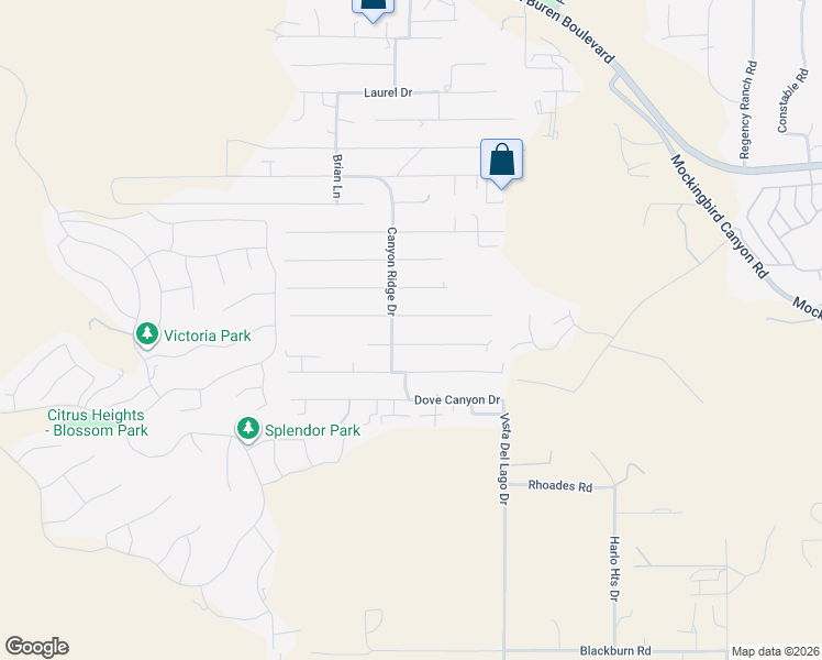 map of restaurants, bars, coffee shops, grocery stores, and more near 14350 Sunset Ridge Road in Riverside