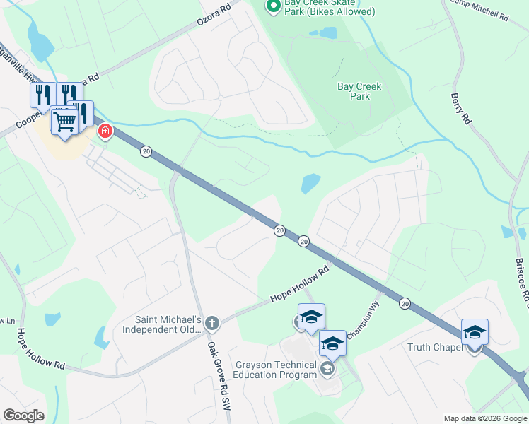 map of restaurants, bars, coffee shops, grocery stores, and more near 3016 Loganville Highway Southwest in Loganville