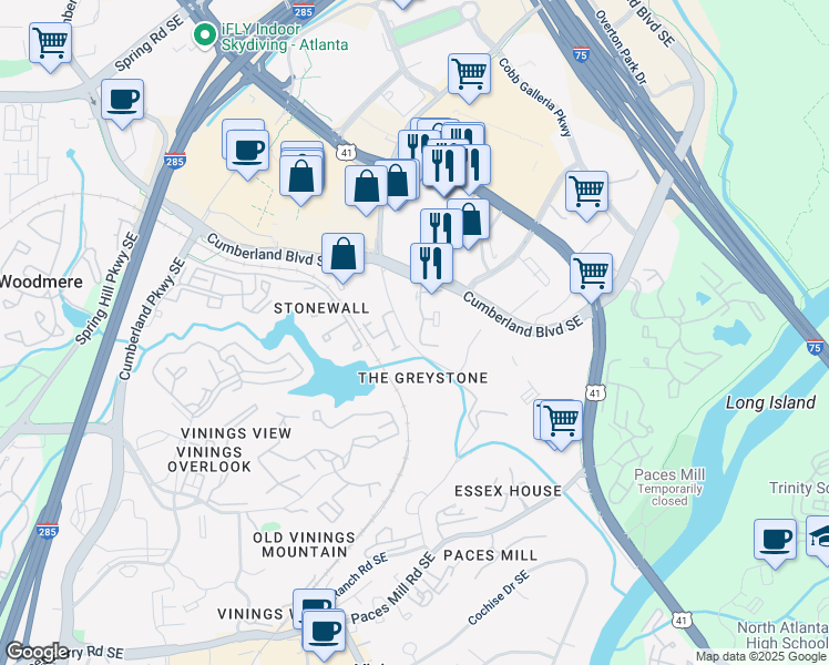 map of restaurants, bars, coffee shops, grocery stores, and more near 3165 Stillhouse Road Northwest in Atlanta