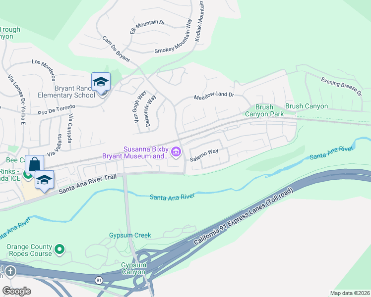 map of restaurants, bars, coffee shops, grocery stores, and more near 25511 Palermo Way in Yorba Linda