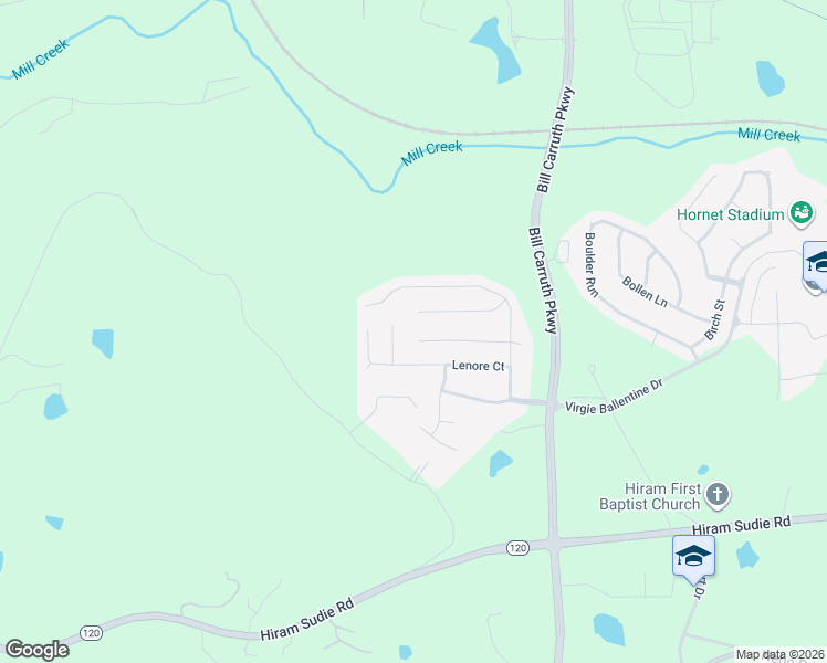 map of restaurants, bars, coffee shops, grocery stores, and more near 200 Dynasty Lane in Hiram