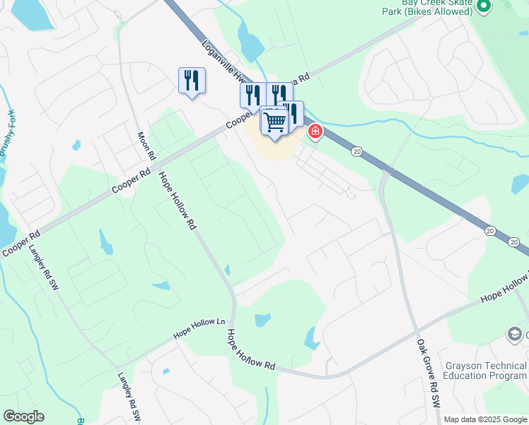 map of restaurants, bars, coffee shops, grocery stores, and more near 3020 Westgate Park Drive in Loganville